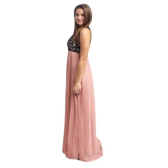 *NWT* PinkBlush Maternity Lace Top Pleated Chiffon Maxi Dress Black & Blush/Pink - Picture 12 of 13